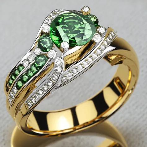 <lora:Copax_StyleMix_4_Wedding_Rings:1> wedding rings, gold, green gemstones