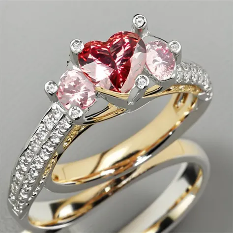 <lora:Copax_StyleMix_4_Wedding_Rings:1> wedding rings, gold, red heart-shaped gemstones