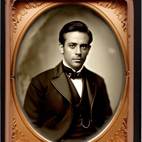 sdn, a head and shoulders portrait of julian bashir, human, man, wet plate photo, studio lights, collodion, daugerrotype, 1800s, doctor