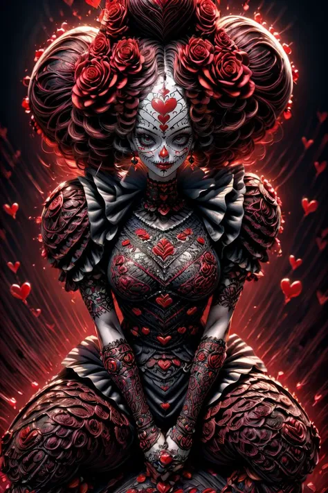 uploaded on e621, (extreme detail, masterpiece), beautiful, high quality, (highres:1.1), detailed, e621, 1girl, solo, queen of hearts, full body, (sitting on throne, spread legs), outdoors, ornate background, throneroom, king's throne, complex detailed background <lora:more_details:1>