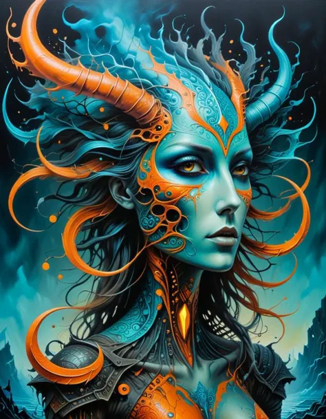 retro ink,fey creature, viking,  neon cyan and orange,
,oil painting, surreal art, abstract art, masterpiece, high detail, 8k, intricate, detailed, high resolution, high res, ultra high quality, 
<lora:helios666:1>