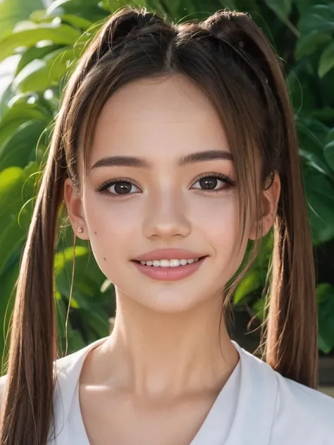 Photo oF a 16 year-old mexican girl , brunette girl .RAW, beautiful woman , Teenage model , Brown hair , brown hair ((portrait)), ((detailed face:1.2)), ((Detailed facial features)), (finely detailed skin) , green eyes , 、a sexy(color fresco), wet, wet, ReFlectoreasutepiece) (perfect proportions realistic)(The best quality) (detailed) Photographed with a Canon EOS R5, 50mm lens, F/2.8, NFFSW, (8k) (wallpaper) (cinematic lighting) (dramatic lighting) (sharp focus) (Convoluted) medium breasts, medium breasts , wide hip , nice legs , thin girl , whole body , beautiful teenage body ,cute makeup , big smile , Red lips , dynamic photo, park , meal , evening , smiling girl smile , happiness , usa outfit color verde , oitfit casual color verde , green hat