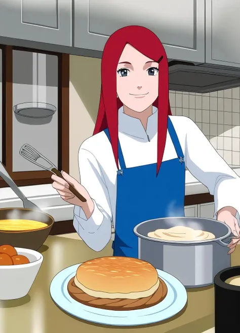 score_9, score_8_up, source_anime,1girl,kushinaXL, <lora:kushinaXL:1>,light red hair,longhair,kitchen,detailed face,smiling,cooking