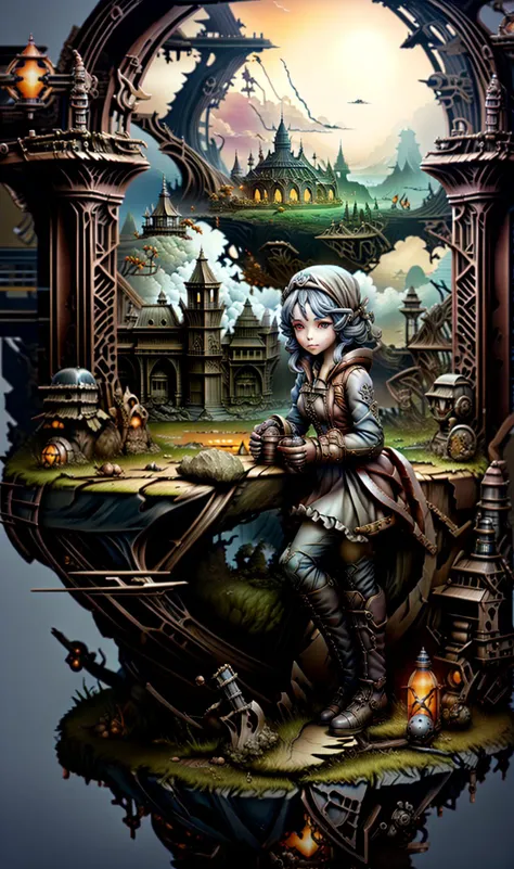 <lora:xs-nutcarving>, xs-nut-carving, dark fantasy,chibi, cloudy sky, (solitary astronaut:1.1), huge spacecraft flying in the sky, Charcoal Gray Cream protective gear, body-tight, desolate alien landscape, dead trees, swamp, bushes, lonely, art by Adrian Smith, symmetric, eery, frightening, sad, sci-fi, dirty, stained, thunderstorm, lightning, masterpiece, 8k, highest quality, HDR, UHD, flying fortress, glowing engines, reflections, intricate, alien invasion, crater, wartorn, dust, smoke