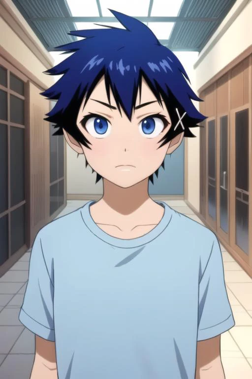 masterpiece, best quality, high quality, 1boy, solo, male focus, looking at viewer, upper body, , <lora:raku_ichijou:0.76>, raku_ichijou, blue hair, blue eyes, , shirt