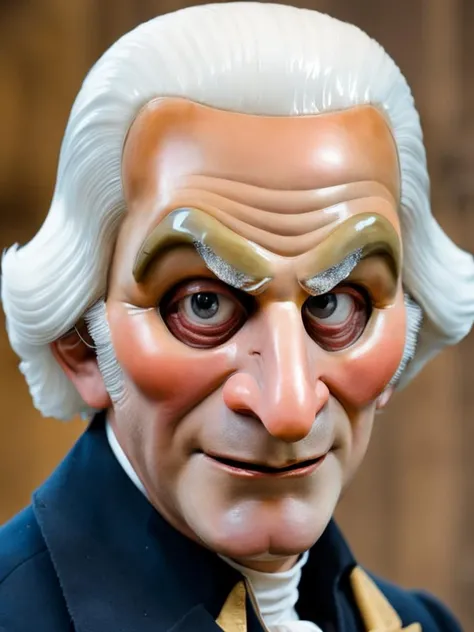 a man with a creepy mask of George washington , <lora:Creepy_Masks:1>