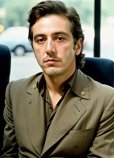 A stunning intricate color close up portrait of (alpacino-ti:1) , wearing Off-the-shoulder dress, epic character composition, sharp focus, natural lighting, subsurface scattering, f2, 35mm, film grain, , by Gerda Taro
