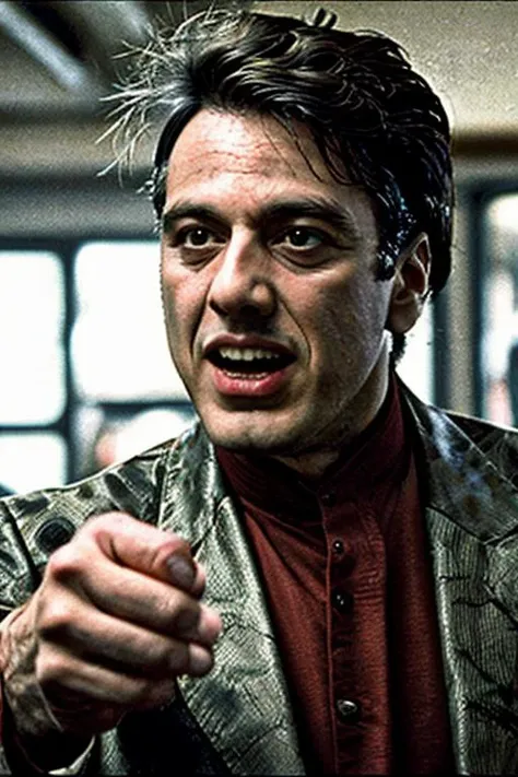 RAW photo of (alpacino-ti) holding a finger at the camera, toxic guy, laughing, muscle, extremely detailed pupils and irises, open mouth, stuckism, action shot <lora:speedy1p5:1.15>