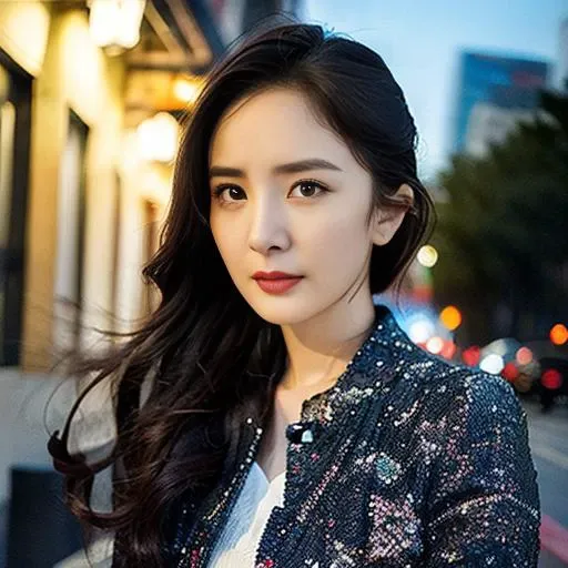 <lora:chineseIdolYangmi_v43>,(yangmi), 1girl, standing in the street at night, extremely detailed face, upper body,