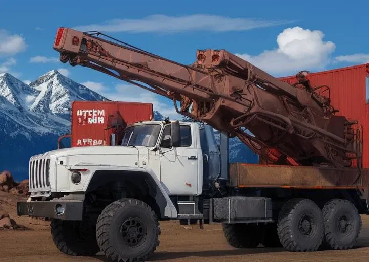 semi truck in usa high detal beautiful background <lora:drillMac:0.75>, drillMac,drilling truck