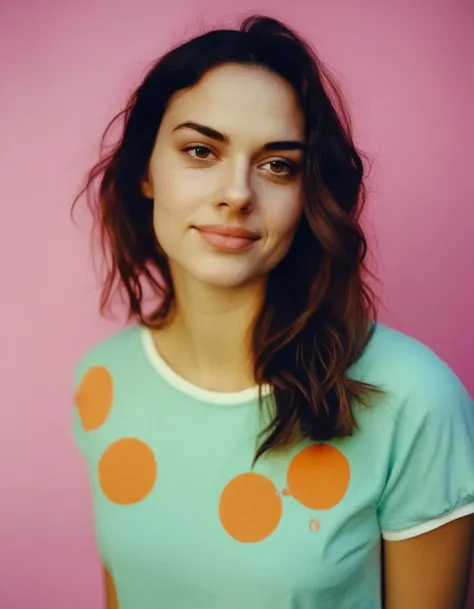 <lora:analogXLrelease:0.8> analog style portrait of a cute girl, beautiful, colorful pastel background