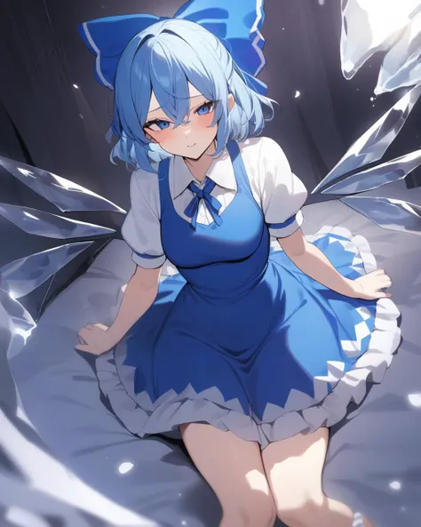 ((masterpiece)), (Highest quality、32k), Cirno having intense vaginal sex with a man, ((Intense vaginal sex with a man : 1.5)),male,penis,Cowgirl Sex, Big Breasts, 激しく打ち付ける, バウンドする胸, ハメ撮り, NSFW