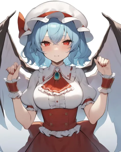 masterpiece,best quality,<lora:dongfangv1-000008:1>,scarlet_touhou, 1girl, puffy_short_sleeves, wrist_cuffs, brooch