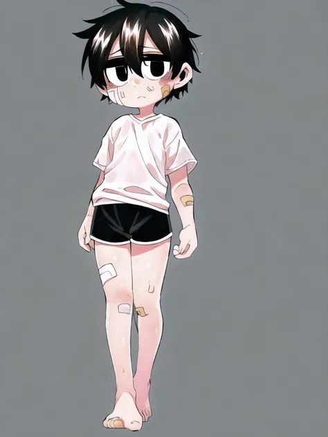 A young man wearing skinny shorts, no clothes, no muscles