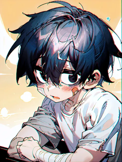 ((masterpiece, best quality)), 1boy, black eyes, black hair, hair between eyes, short hair, bandaid on face, white shirt, black shorts, leehoon <lora:Hooni:1> <lora:HiluBeauty:1>