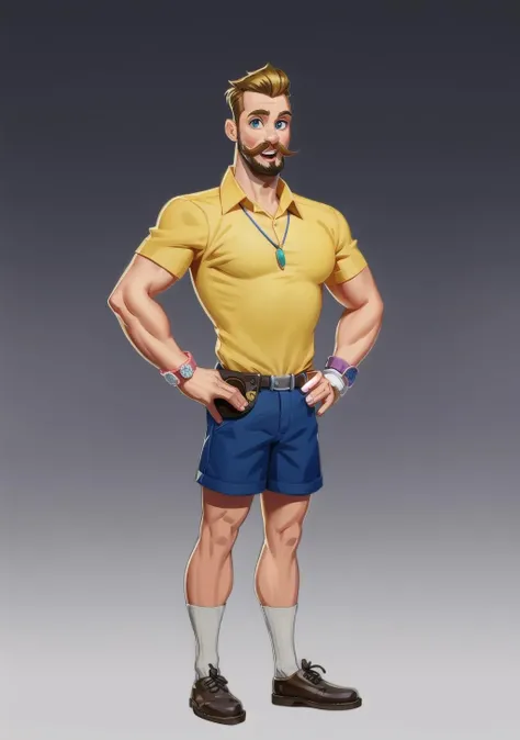 best quality, masterpiece, amazing details, (handsome muscular man with curly brown hair), exaggerated tiny waist, oversized white crop top tshirt with retro print, tiny booty short, bulge, penis outline, rollerblading fast on sidewalk, zooming towards camera, in a crowded park, perfect fingers, no watermark, no logo, no signature