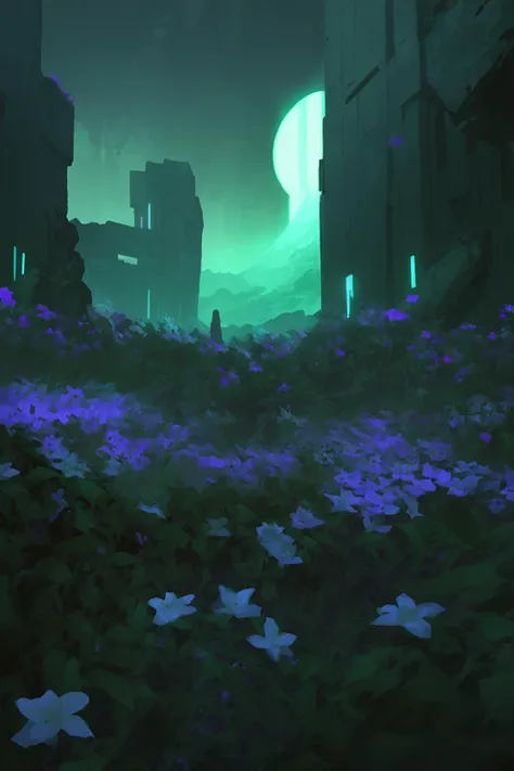 masterpiece, overgrown brutalism, Chartreuse glow, Mocha flowers, (dreamscape), breathtaking landscape, <lora:Overgrown_Brutalism_SDXL:.8>