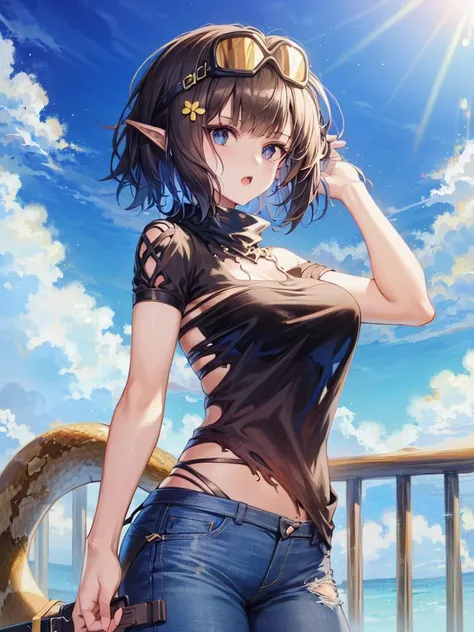 1girl,eunecteshead,((jeans,t-shirt)),cowboy shot,goggles,
Python tail,