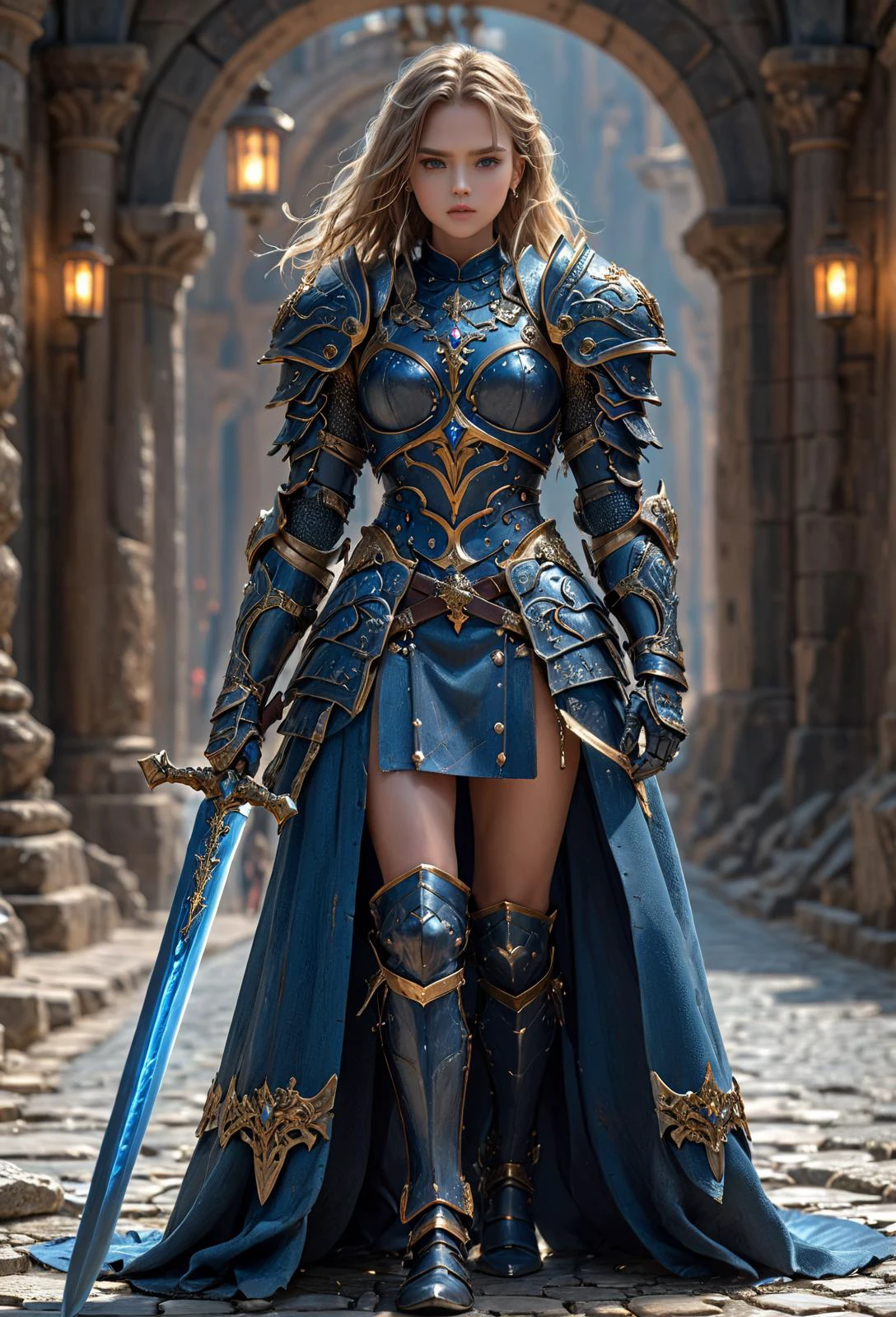 amazing quality, masterpiece, best quality, hyper detailed, ultra detailed, UHD, perfect anatomy,
fashion show, model, stylish pose, wearing fantastic armor, holding sword, runway, stone road, (random color:1.4),
<lora:HKStyle:0.85>, HKStyle,
<lora:add-detail-xl:0.75>,
<lora:quality1:0.75>,
<lora:extremely_detailed:1.5>, extremely detailed,