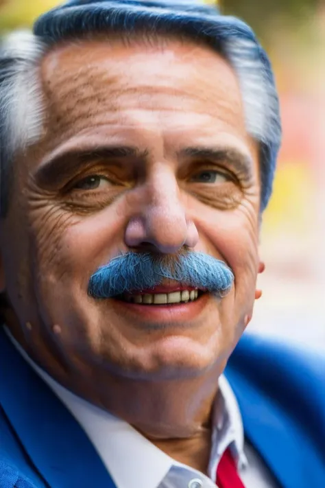 portrait of sks man ((alberso)) in the street with a ((blue suit and red shirt)), very detailed face, high quality, in the day, sunny day, 8k <lora:alberso:1.20>
