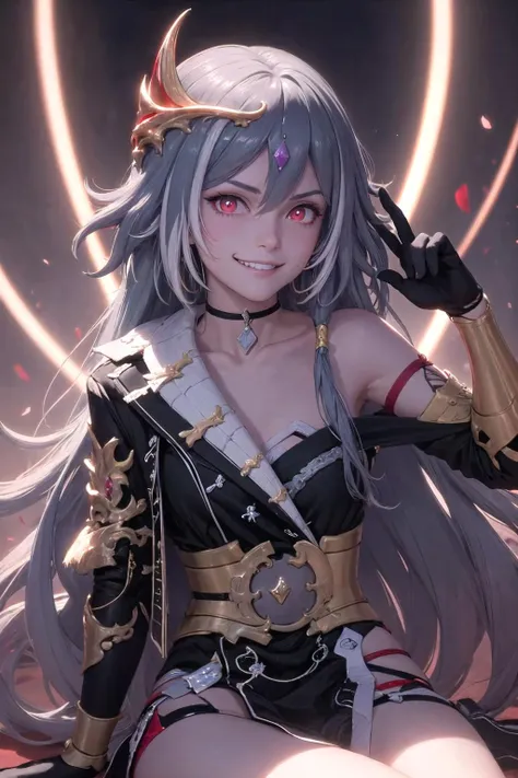 (highly detailed:1.3),
1girl, solo, (evil smile:1.2), (evil grin:1.3),
<lora:senti-10:1>, senti, sitting, light smile,
Ultra-detail, (highres:1.1), best quality, (masterpiece:1.3), cinematic lighting,
