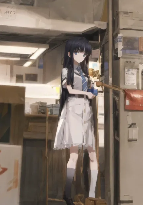 <lora:touma kazusa V1.1:1>, 1girl, long hair, black hair, blue eyes, standing, looking at viewer, school uniform