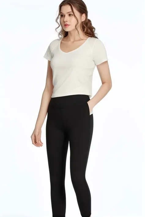 <lora:ahud1.1.1:0.7>, ahud, ahanatasija, (standing: 0.5), face, t-shirt, (yoga pants ), fair skin, high quality, (looking at viewer), studio lighting, 8k