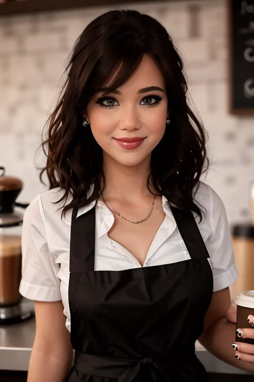 <lora:tesstaylor-v2:0.6> , tesstaylor, (epic),
, photo of a woman, , ((barista uniform, barista outfit, apron, coffee shop, coffee cup)),smiling, (red lipstick, blush), ((best quality, masterpiece, extreme details, high resolution):1.2),((detailed eyes, beautiful eyes, detailed face, beautiful face):1.2)