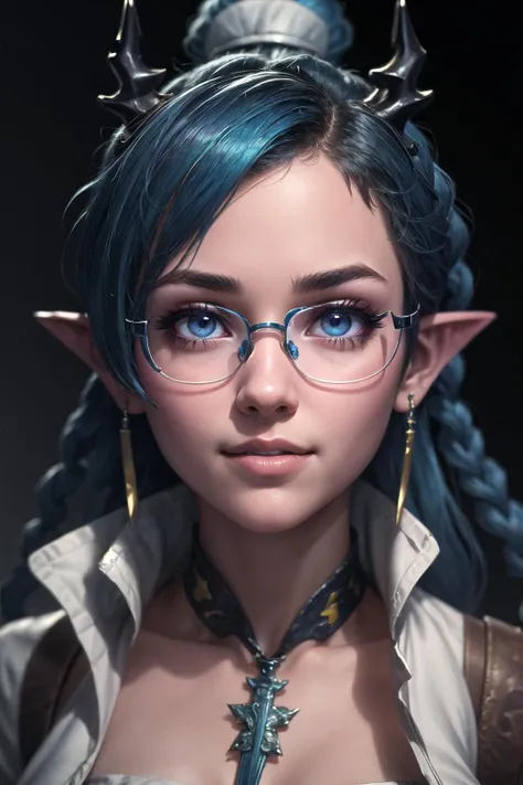 (highly detailed:1.3),
1girl,solo,
<lora:ak_ling-10:1>,ak_ling,light smile,blue hair,(semi-rimless eyewear,:1.2),pointy ears,
Ultra-detail,(highres:1.1),best quality,(masterpiece:1.3),cinematic lighting,
(highly detailed face and eyes:1.3),