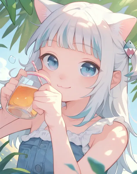 score_9, score_8_up, score_7_up,score_6_up, 1girl holding a holding drink, smile, dutch angle, pitvinm, summer, sunlight, cat ears, cheek bulge, clenched hand,
<lora:fishinlol_style_pony6_v2-000016:1>