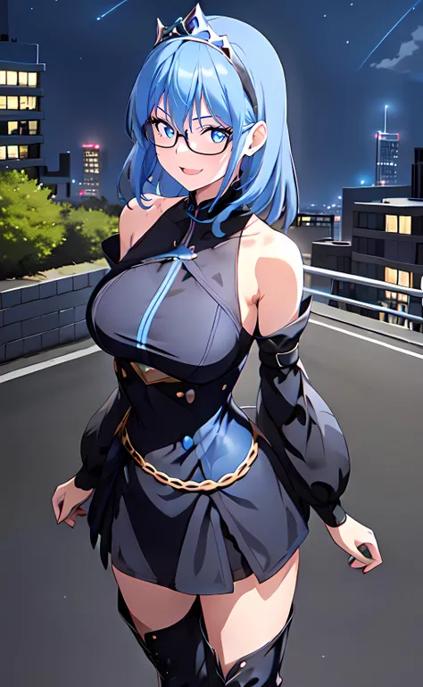 masterpiece, mischievous smile, xenovia, huge breasts, detailed classroom in the background, underboob, navel, black thong, brown thighhighs, nipples, short hair