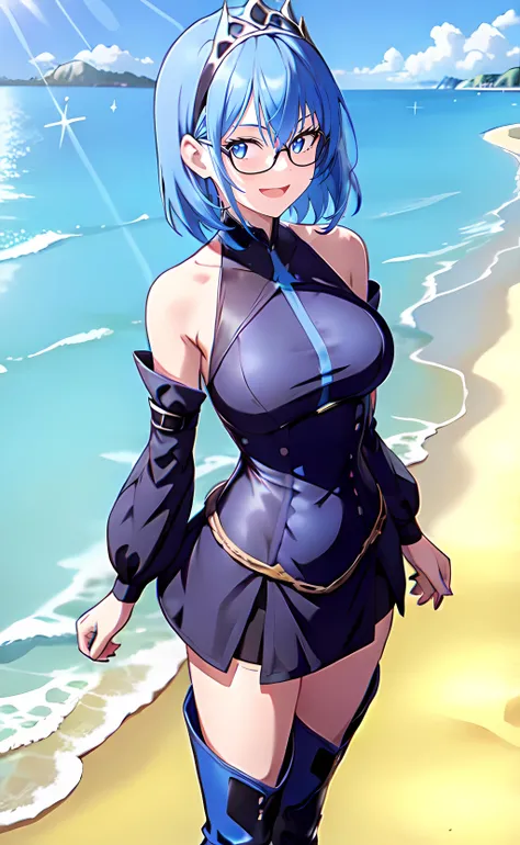 1girl, onsen, one eye closed, towel, large breasts, thick thighs, adult, 1woman, purple eyes, smile, light blue hair, very short hair, sky blue hair, rabbit ears, animal ears, bunny ears, animal ear fluff