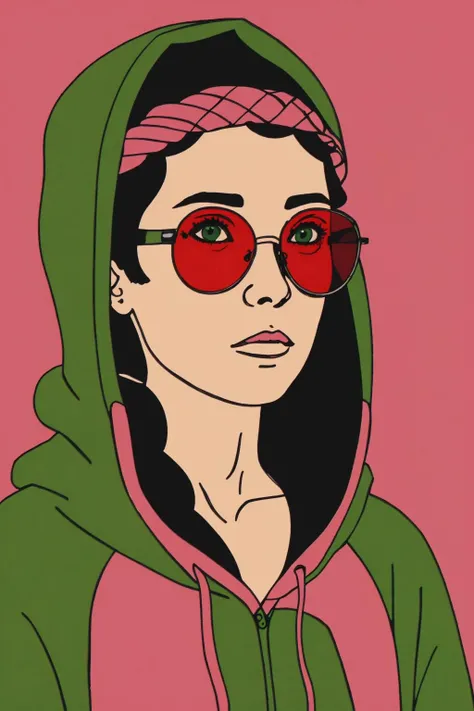 a woman with sunglasses and a hoodie , wake_up