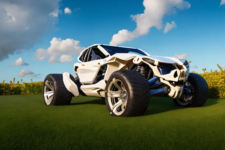 marble white futuristic crawler mech car (skull skeleton bones:1.1) on grass, intricate details glowing, sky clouds trees flowers plants background, hyper realistic, dynamic lighting, intricate detail, cinematic, symmetrical eyes, sharp focus, natural lighting, professional photo, intricate details, photoreal, highly detailed, best quality, photo render, ultra HD, ultra-detailed, finely detailed, 8k wallpaper, masterpiece