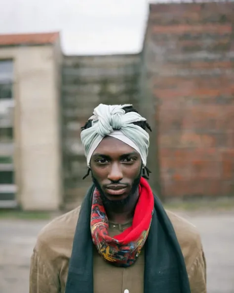 a man with a scarf on his head , alt_style , alternative culture , alternative style ,<lora:alt_style:1.0>