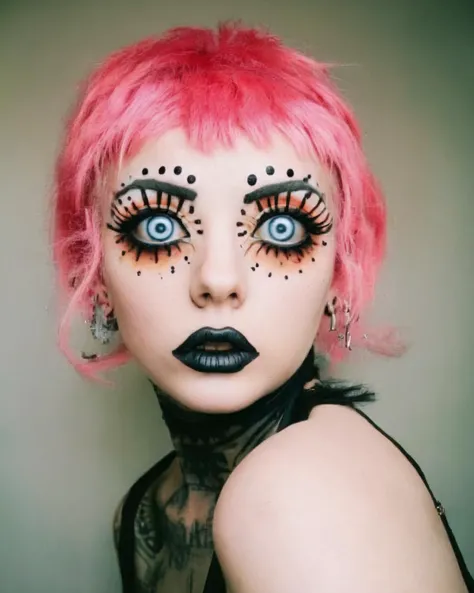 a woman with a very big eye and a very pretty face , alt_style , alternative culture , alternative style ,<lora:alt_style:1.0>