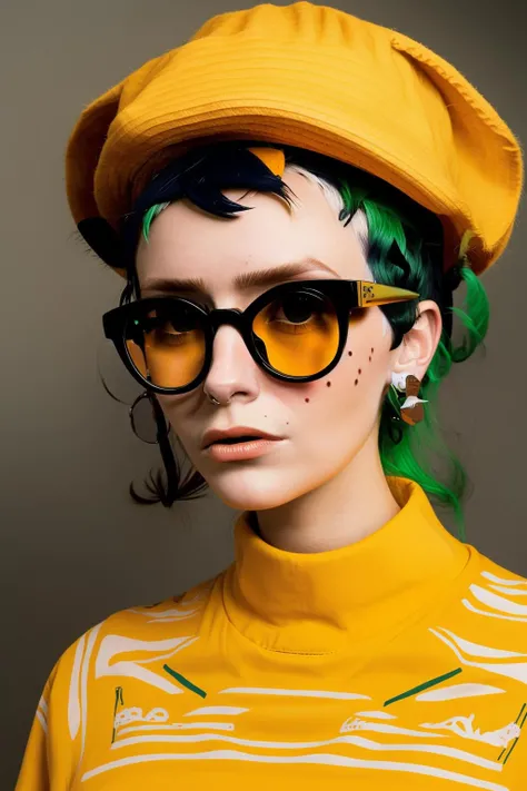a woman wearing a hat and glasses , alt_style