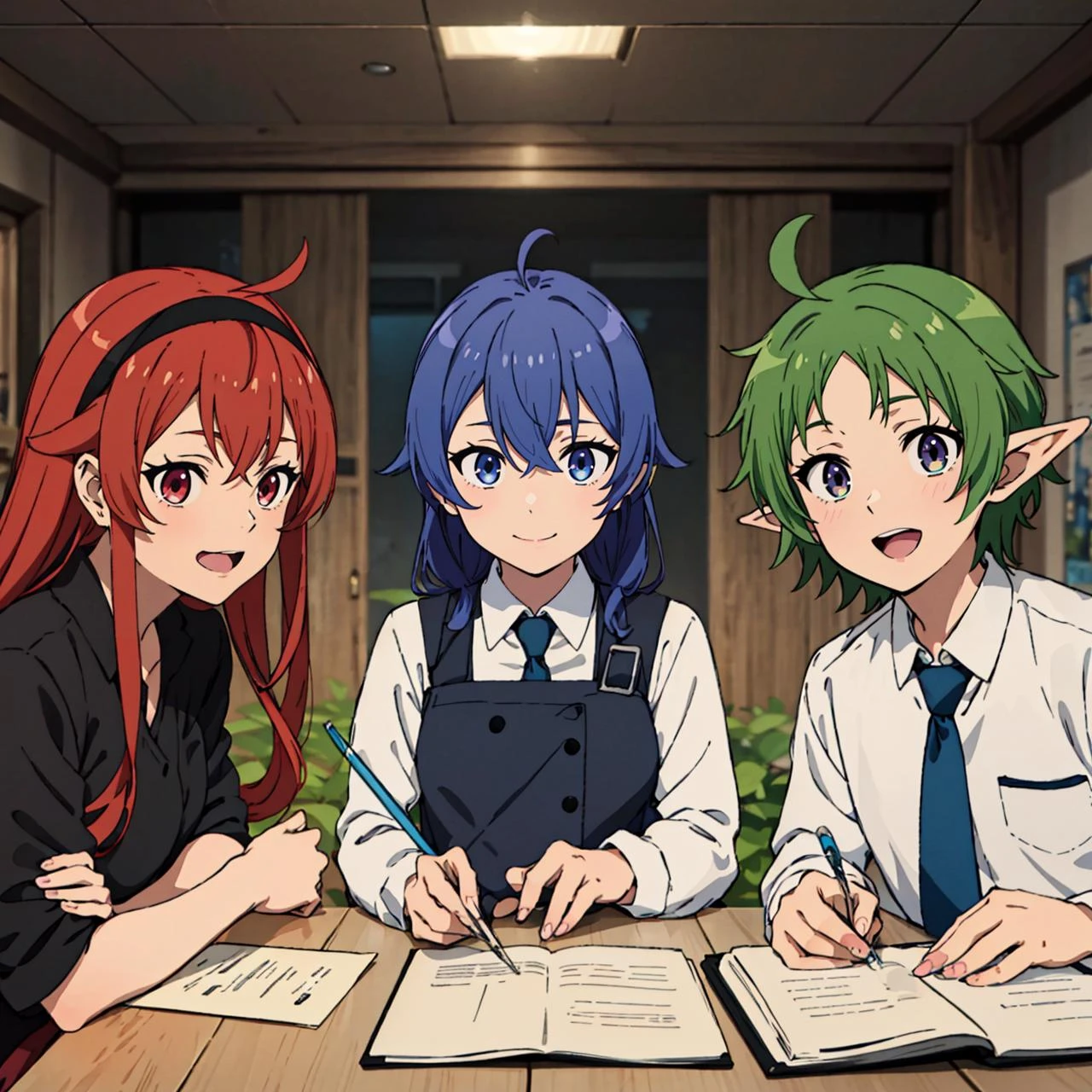 masterpiece,high quality,
<lora:Wiseman_v1:0.4>,
3 people,anime art style,looking at viewer,smile,
ADDBASE,3 people,
eris,1girl,
ADDCOL,3 people,
roxy,1girl,
ADDCOL,3 people,
sylphiette,1girl,