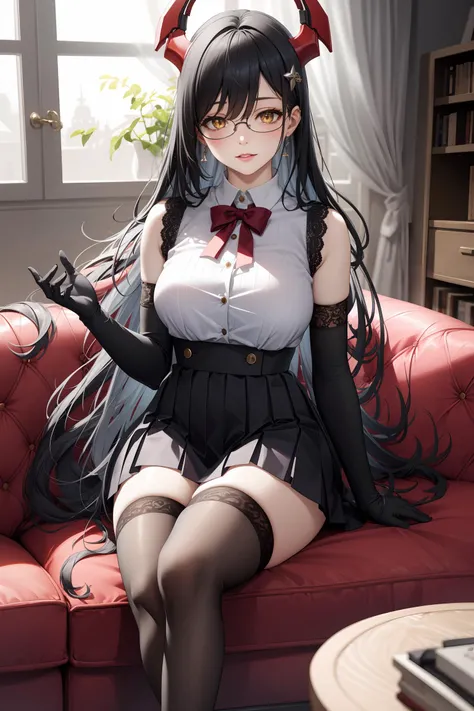 summer、An empty school classroom、thick、Sweat、、high school girl、Student Bags、、Low length、(((((Eyes hidden by long bangs)))))、(((Long black hair:1.2　hair band)))(((Black-rimmed glasses:1.2　black eye)))、Backlight、evening、Nostalgic atmosphere、Look at this、glamorous、Sexy Lingerie、Sexy underwear、sneakers、Beautiful Abs、Small breasts、See-through underwear、Mysterious、avert your eyes、Sit with your knees bent