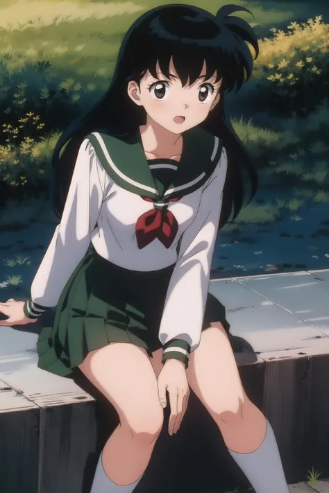 kagome, 1girl, school_uniform, skirt,