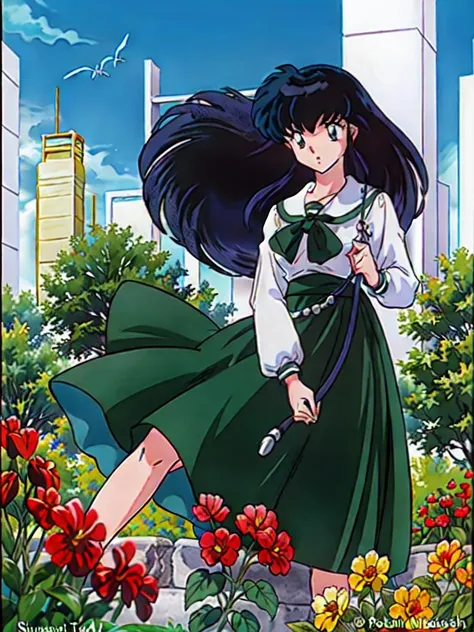 <lyco:neg4all_bdsqlsz_V3.5:2>1girl, solo (<lora:takahashi_rumiko_offset:1>takahashi rumiko) (<lora:kagome_multimerge:1>kagome, in a park, surrounded by birds, flower beds, slightly windy, sunny day, lively atmosphere, from front, reflecting eyes) (((perfectly pinpoint detailed, extremely detailed description)))