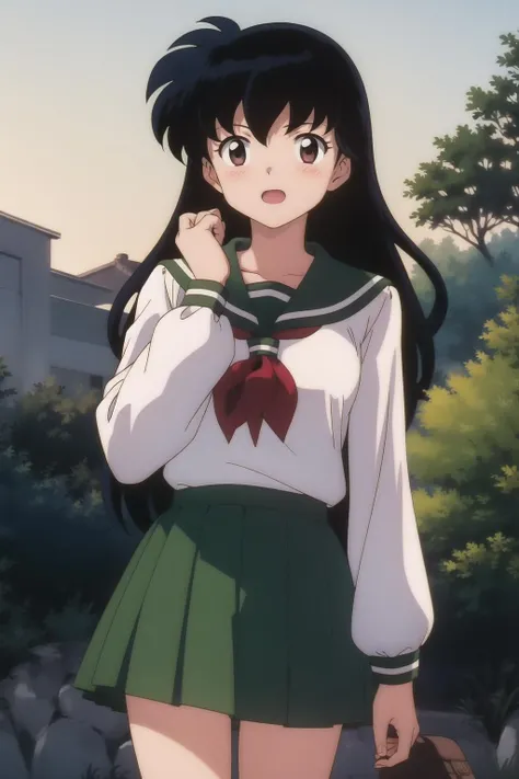 kagome, 1girl, school_uniform, skirt,