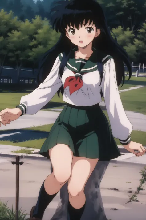 kagome, 1girl, school_uniform, skirt,