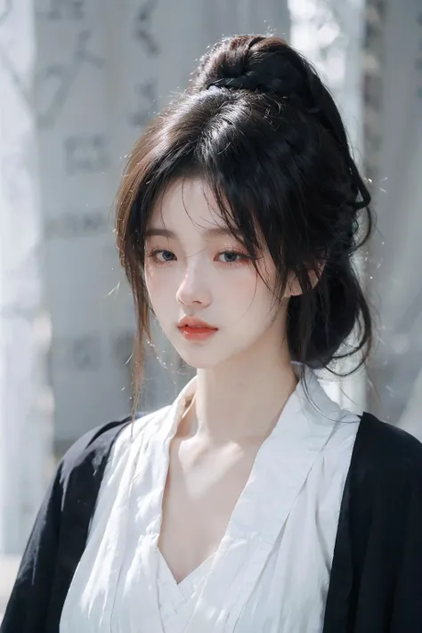 <lora:Calligraphy-000001:0.8>,<lora:GoodHands-beta2:1>,Calligraphy background,solo,1girl,long hair,black hair,hair bun,blurry background,blurry,cursive,(Black robe:1.4),Hanfu,upper body,single hair bun,closed eyes,red lips,hanfu,lips,parted lips,chinese clothes,robe,scroll,wind,ruffling hair,floating hair,(portrait:1.2),, best quality , masterpiece, illustration, an extremely delicate and beautiful, extremely detailed ,CG,unity,8k wallpaper, Amazing, finely detail, masterpiece, best quality,official art,extremely detailed CG unity 8k wallpaper,absurdres, incredibly absurdres, huge filesize , ultra-detailed, highres, extremely detailed,beautiful detailed girl, extremely detailed eyes and face, beautiful detailed eyes,light on face,