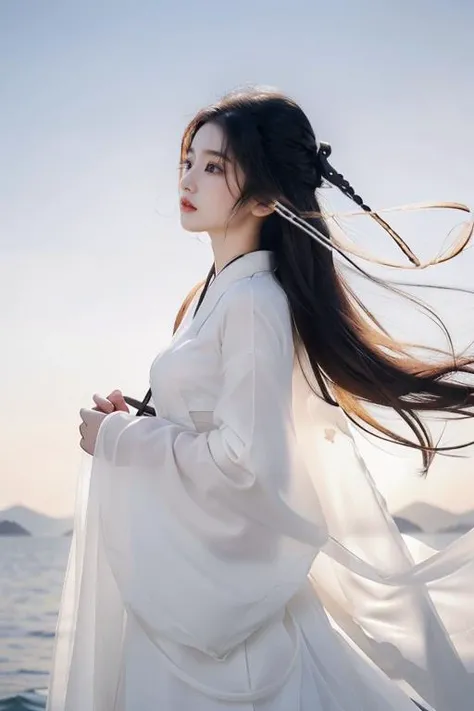 <lora:GoodHands-beta2:1>,<lora:Calligraphy-000002:0.8>,Calligraphy,(small breasts:1.2),<lora:Freehand_Brushwork:0.2>,
(calligraphy background:1.2),1girl,solo,black hair,long hair,realistic,lips,cursive,hair ornament,long sleeves,black eyes,upper body,nose,hanfu,chinese clothes,robe,scroll,white robe,floating hair,
portrait,looking away,(see-through:1.2),(see-through sleeves:1.3),wind,