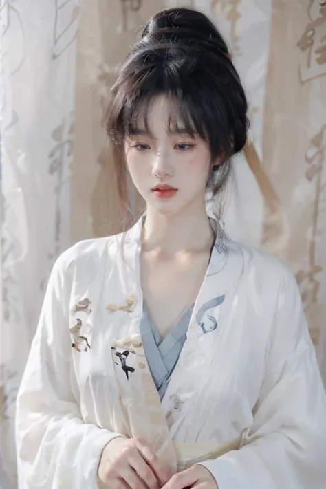 <lora:Calligraphy-000001:0.8>,<lora:GoodHands-beta2:1>,
(Calligraphy background:1.5),solo, 1girl, long hair, black hair, hair bun, blurry background, blurry, cursive, Black robe, Hanfu, upper body, single hair bun, closed eyes, red lips, hanfu, lips, parted lips, chinese clothes, robe, scroll, wind, ruffling hair, floating hair, best quality , masterpiece, illustration, an extremely delicate and beautiful, extremely detailed ,CG,unity,8k wallpaper, Amazing, finely detail, masterpiece, best quality,official art,extremely detailed CG unity 8k wallpaper,absurdres, incredibly absurdres, huge filesize , ultra-detailed, highres, extremely detailed,beautiful detailed girl, extremely detailed eyes and face, beautiful detailed eyes,light on face,