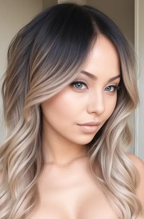 photo of a sexy woman, <lora:Ombre Hair:.4>, black to blonde ombre hair, perfect body, perfect face, 23-years-old, best quality, looking at viewer, raised eyebrow, smirk