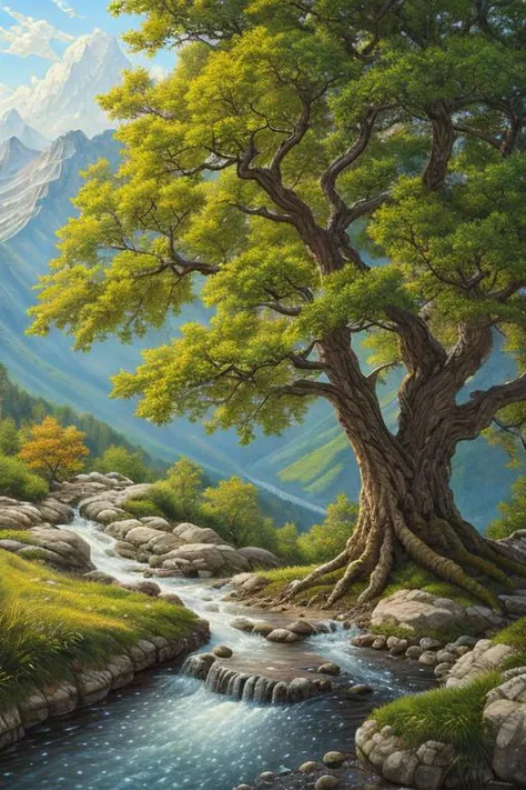 {{a cute tree in the mountain}},(best quality), masterpiece, best quality, high quality,scenery, outdoors,landscape, professional (landscape painting) of nature,Depth of Field,Photorealistic,extremely detailed,High Detail, (ultra highres), (hyper-detailed), (super detail:1.3), professional lighting