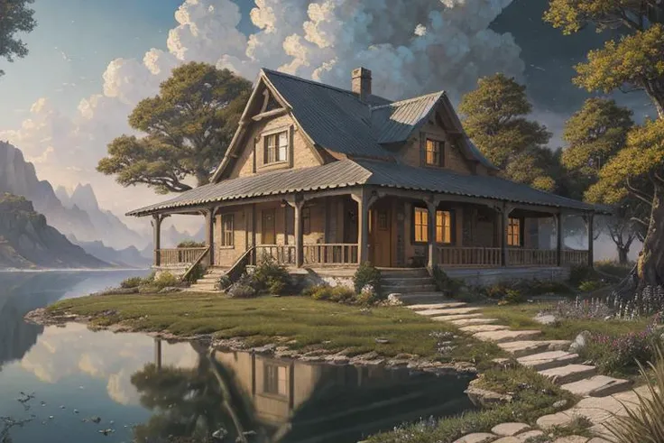 {{a house in the sky}},(best quality), masterpiece, best quality, high quality,scenery, outdoors,landscape, professional (landscape painting) of nature,Depth of Field,Photorealistic,extremely detailed,High Detail, (ultra highres), (hyper-detailed), (super detail:1.3), professional lighting, cinematic lighting