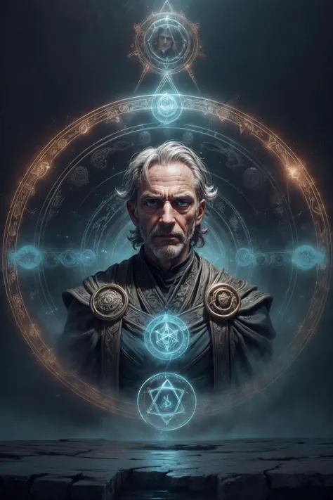 (masterpiece, best quality), photorealistic rendering, stylized digital art, <lora:add_detail:1>, <lora:anime3d:0.75>, <lora:3DMM_V12:0.25>, 3DMM,
(1man, wrinkled face, old male:1.2), frail, teal eyes, graying hair, fade with sideburns,
Style-GravityMagic, portrait, solo, (full body:0.6), looking down, detailed background, detailed face, (<lora:GlyphTech:0.5>, glyphs, hologram, magic circle, glyphtech theme:1.1), rune-mage, runic pattern, flowing robes, casting spell, intense expression, glowing runes, ancient runes, rune temple in background, shadows, intense atmosphere, action scene,